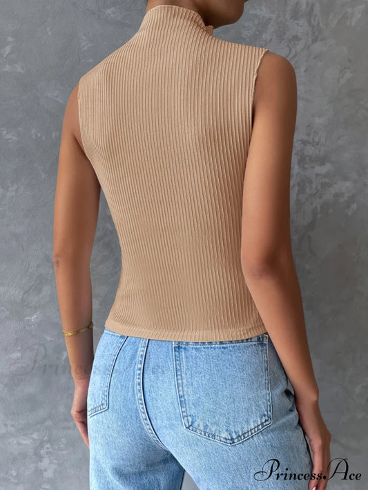 Mock Neck Ribbed Knit Tank Top