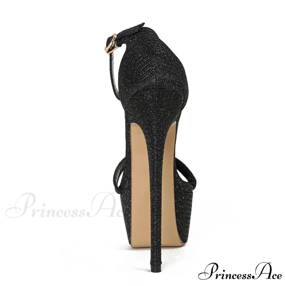 Model Catwalk Sequined Platform Sandals - Open Toe Party Nachtclub Stripper Heels Pole Dance Shoes - Size 34-46