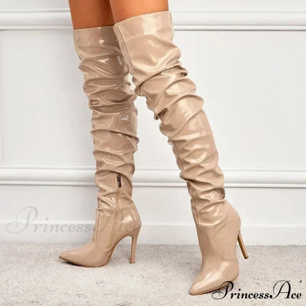 Modern Patent Leather Over-the-knee Boots with Elastic Detail