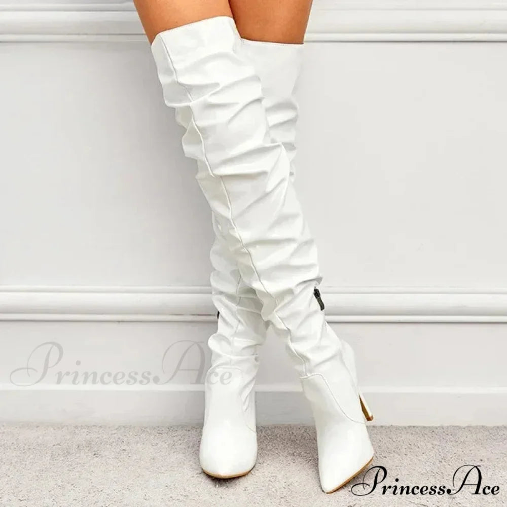 Modern Patent Leather Over-the-knee Boots with Elastic Detail