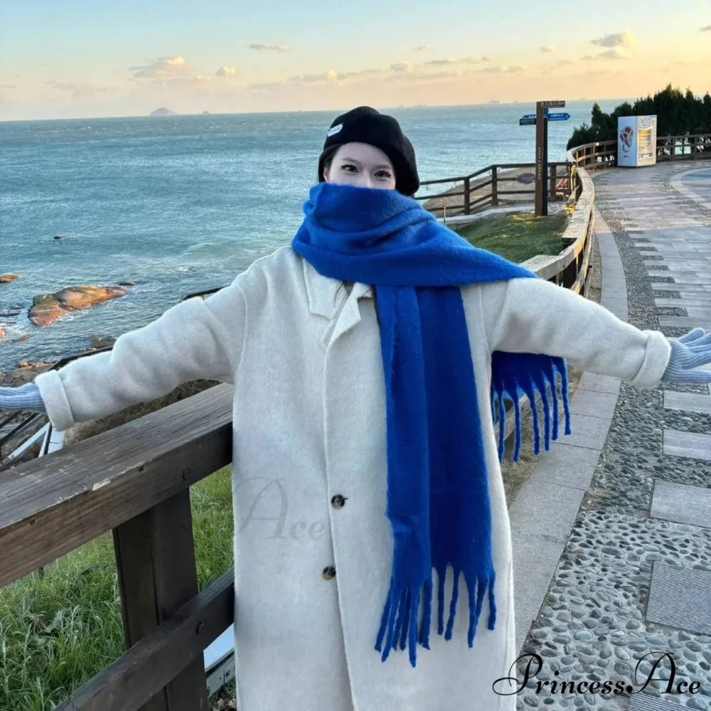 Mohair Winter Scarf - Solid Color Thickened Wool Fringed