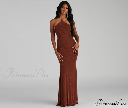 Moira Formal Open Charming Back Lurex Dress BROWN / XS