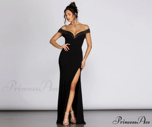 Monet Off Stylish Shoulder Evening Gown BLACK / S