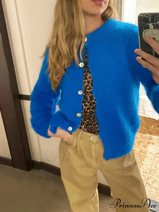 Monochromatic Button-Up Long Sleeve Cardigan blue / S cardigans-241228