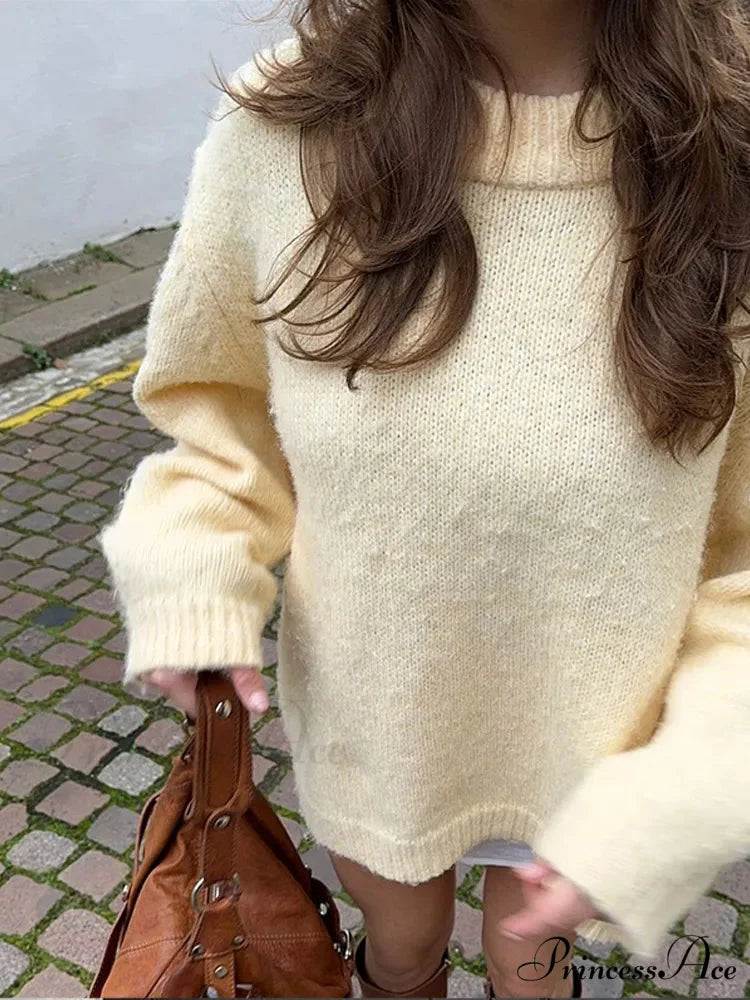 Monochromatic Extended Sleeve Pullover Jumper swraters-241228