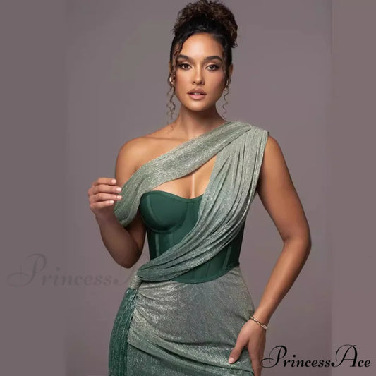 Monochromatic Sleeveless Bandeau Slit Prom Dress green / XS promdress-250223