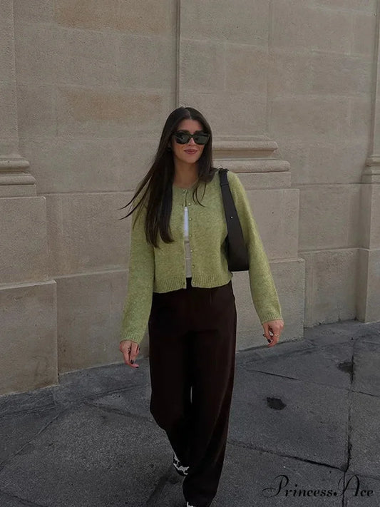 Monochromatic Slim Fit Circular Neck Cardigan Green / S cardigans-241228