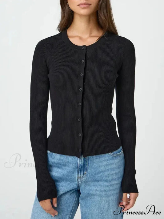 Monochromatic Textured Extended Sleeve Knit Cardigan black / S cardigans-241228