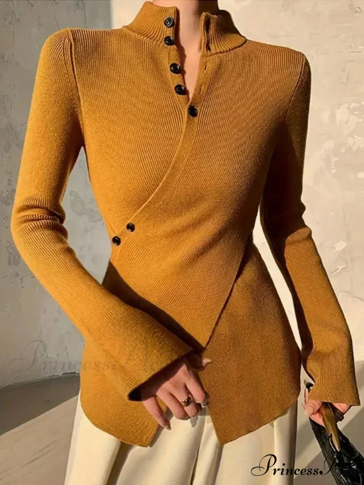 Monochromatic Uneven Length Sleeve Jumper Orange / S swraters-241228