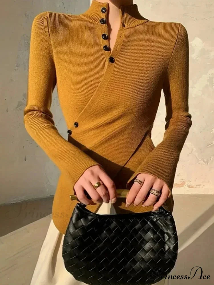 Monochromatic Uneven Length Sleeve Jumper swraters-241228