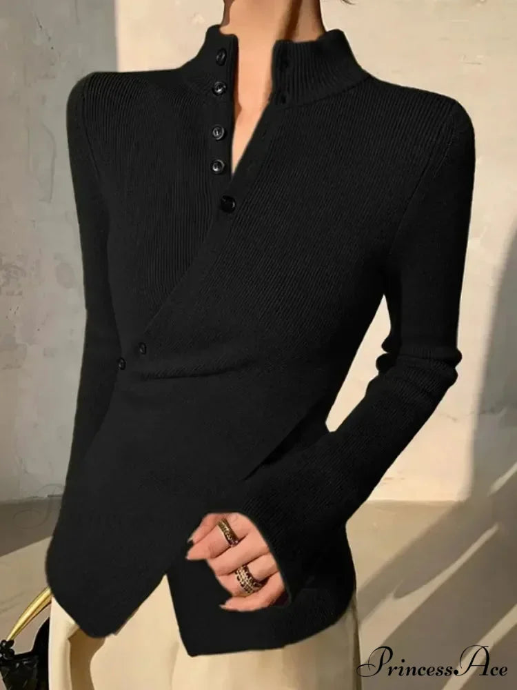 Monochromatic Uneven Length Sleeve Jumper swraters-241228