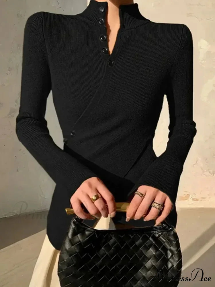 Monochromatic Uneven Length Sleeve Jumper swraters-241228