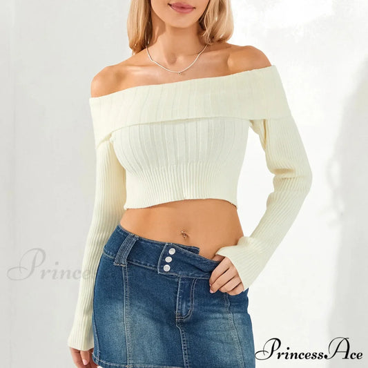 Monochrome Boat Neck Cropped Jumper Beige / S swraters-241228