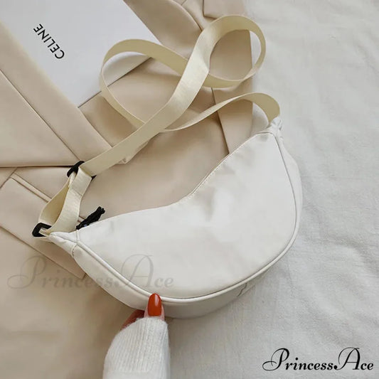 Monochrome Nylon Travel Crossbody Waist Bag Beige / 17X14X8cm crossbody-250126