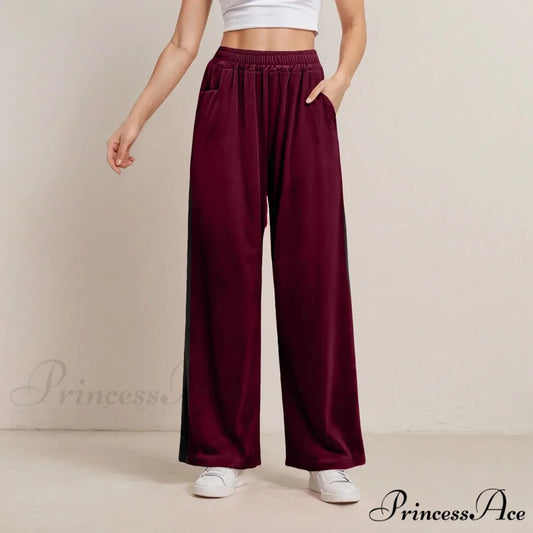 Monochrome Pocket Elastic Casual Trousers red 2 / S pants-241228