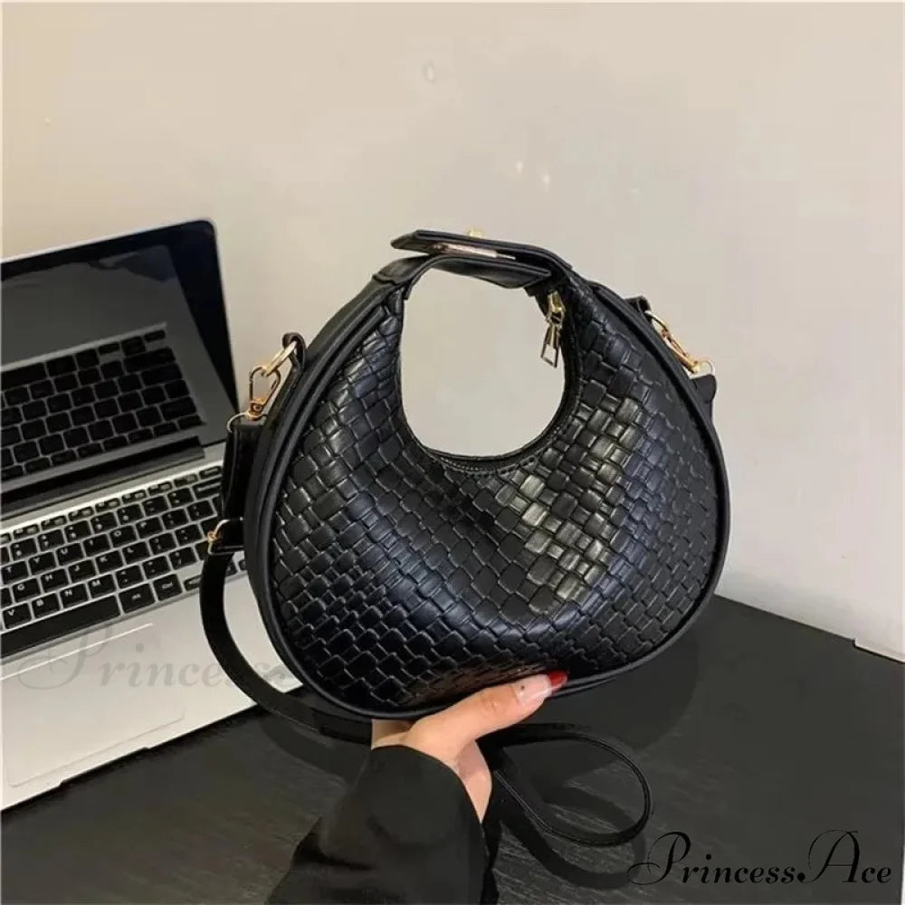Monochrome PU Leather Grid Crossbody Handbag handbag-250126