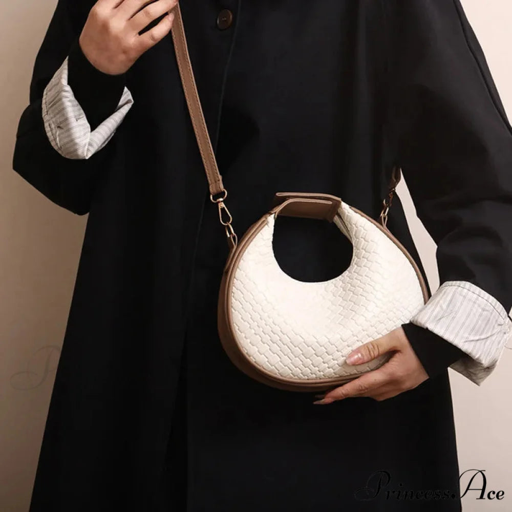 Monochrome PU Leather Grid Crossbody Handbag handbag-250126