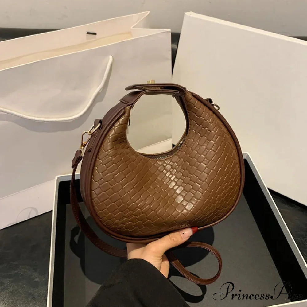 Monochrome PU Leather Grid Crossbody Handbag coffee handbag-250126