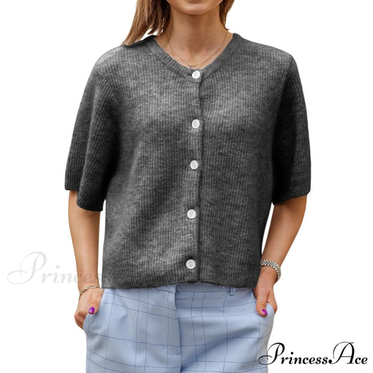 Monochrome Short Sleeve Button Cardigan Dark Grey / S cardigans-241228