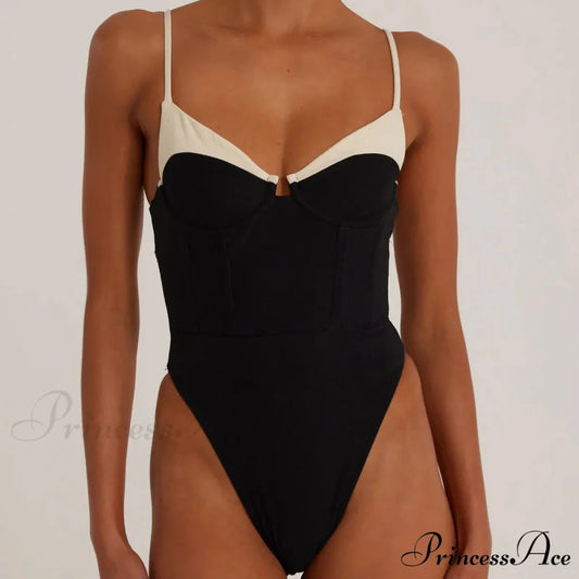 Monochrome Single Piece Swimsuit Women Black / S onepiece-250223