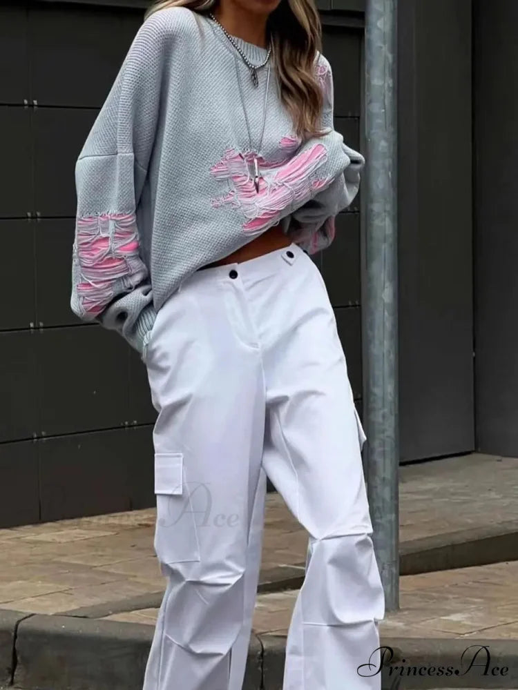 Multicolored Ripped Knit Pullover Jumper swraters-241228