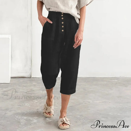 Multiple Clasp Wide Leg Cargo Trousers Black / S pants-241228