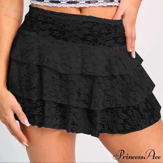 Multiple-Layer Blossom Tiered Skirt Black / XS skirts-250223