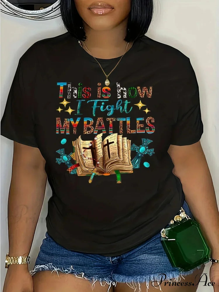 My Printed Tee - Black Fashion Crew Neck Top for Spring/Summer Easy-Care & Comfort Stretch T-shirt