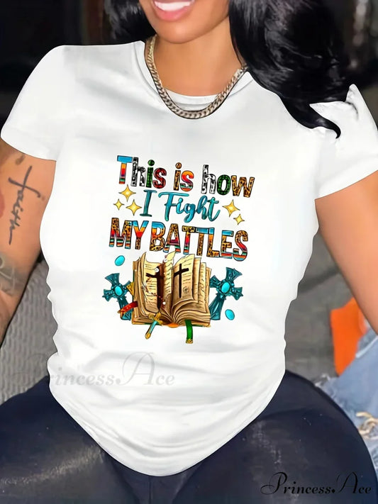 My Printed Tee - Black Fashion Crew Neck Top for Spring/Summer Easy-Care & Comfort Stretch T-shirt WHITE / S