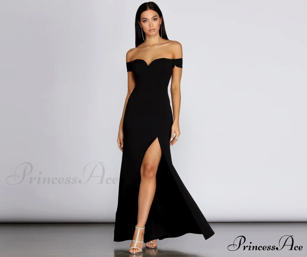 Myra Formal Stylish High Slit Dress BLACK / 1