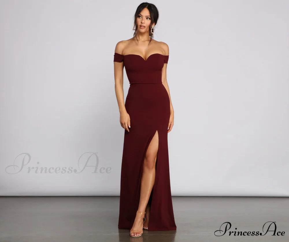 Myra Formal Stylish High Slit Dress BURGUNDY / 1