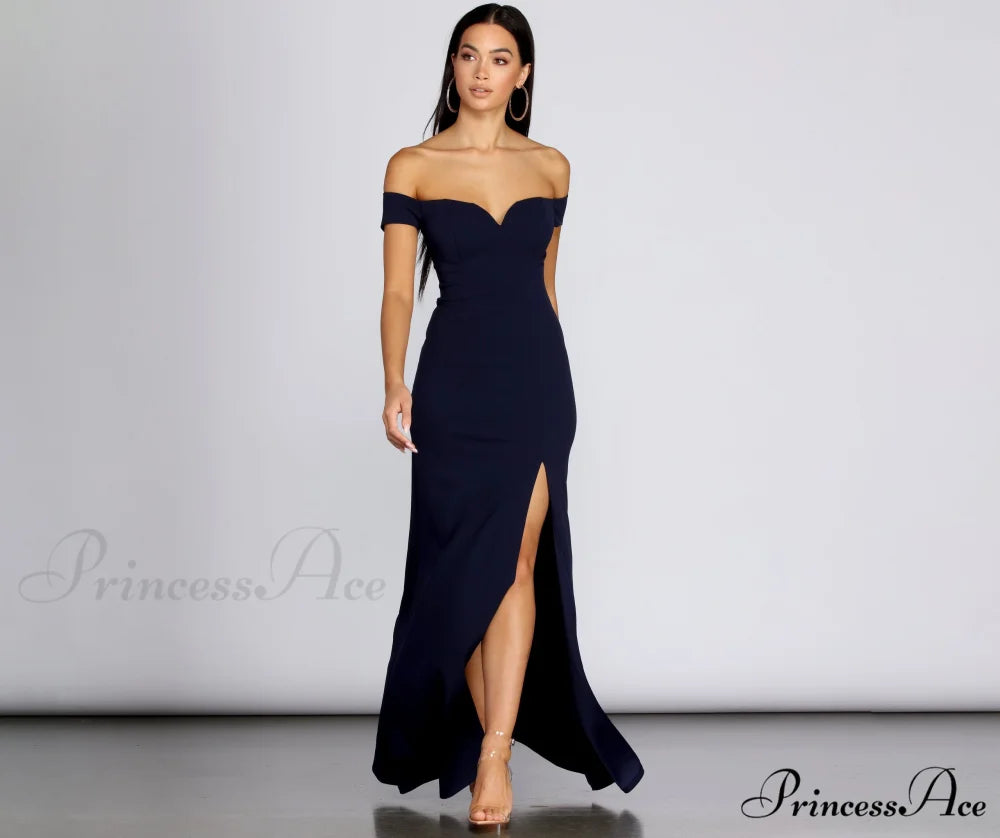 Myra Formal Stylish High Slit Dress NAVY / 1