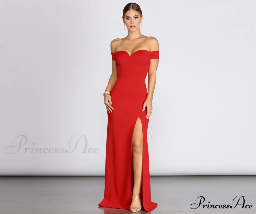 Myra Formal Stylish High Slit Dress RED / 1