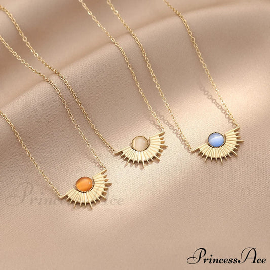 Natural Stone Sun Flower Necklaces