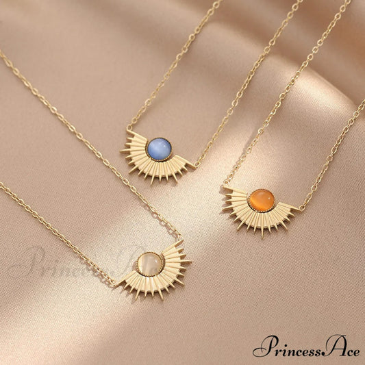 Natural Stone Sun Flower Necklaces