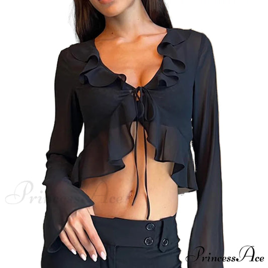 Navel Exposed Crop Tops Clubwear Top Black / S