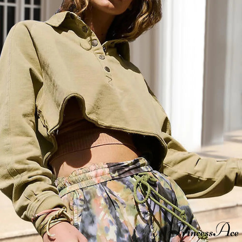 Neck Collared Long Arm Sweatshirt Matcha Green / S