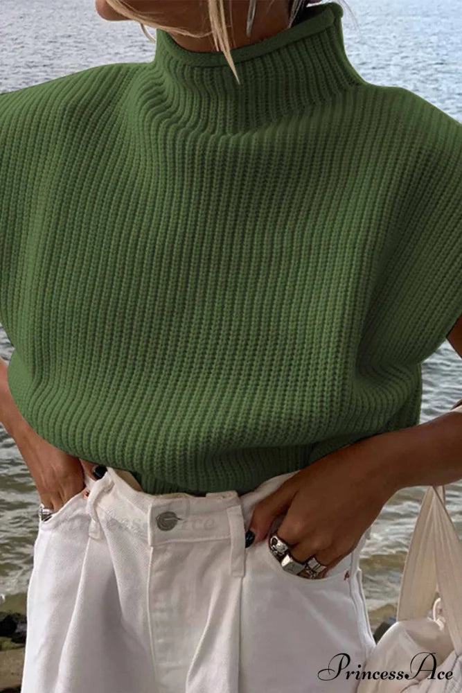 Neck Mock Sleeveless Sweater Green / S