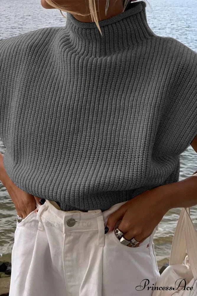 Neck Mock Sleeveless Sweater Grey / S