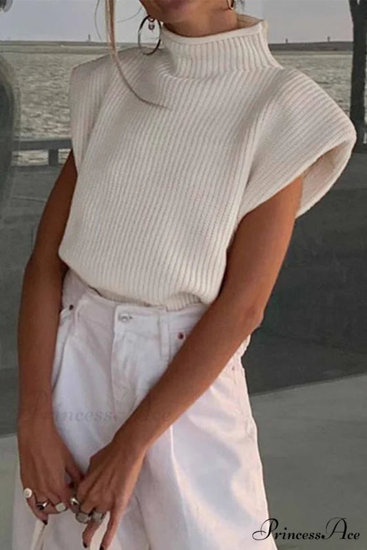 Neck Mock Sleeveless Sweater White / M