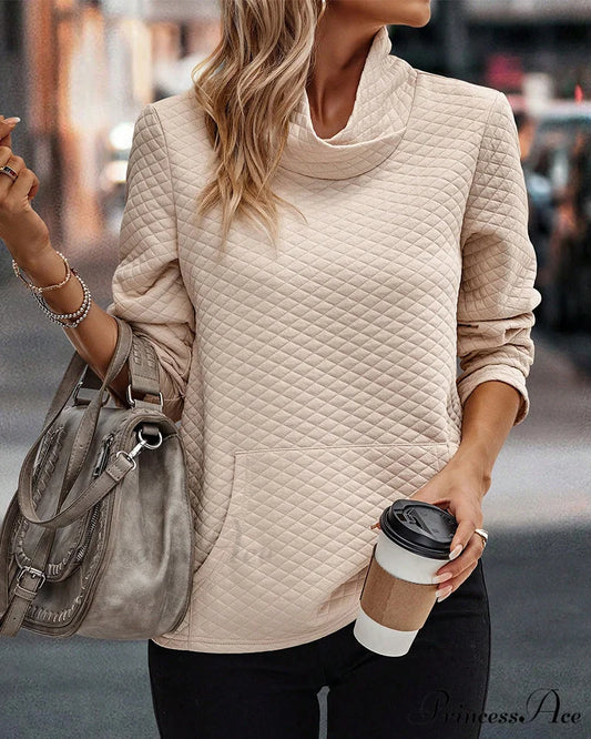 neck sweatshirt High solid in color Beige / S