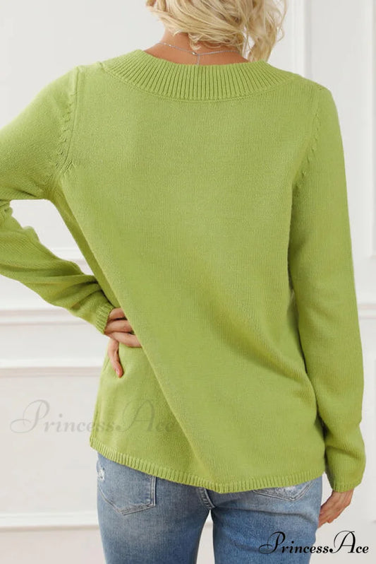 Neck with Sweater Asymmetrical Arm Long Buttons