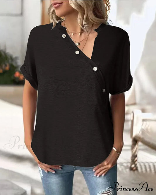 Neckline Irregular in Solid T-Shirt Color Black / S