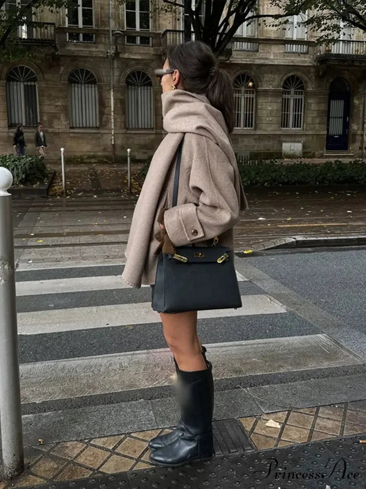 Neckwear Collar Woolen Mixes Brief Coat Khaki / S coats-241228