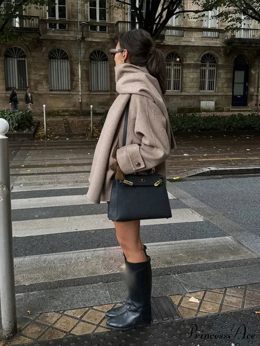 Neckwear Collar Woolen Mixes Brief Coat Khaki / S coats-241228