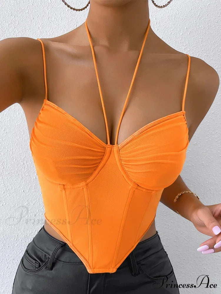 Neon Orange Asymmetrical Hem Bustier Cami Top Orange / S