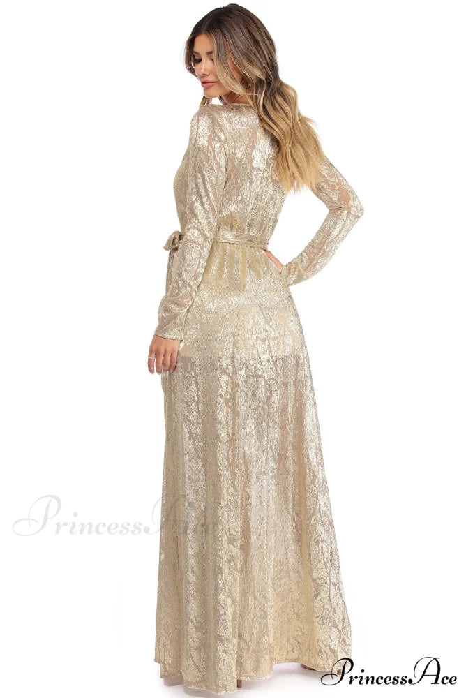 Nerissa Metallic Stylish Wrap Evening Dress