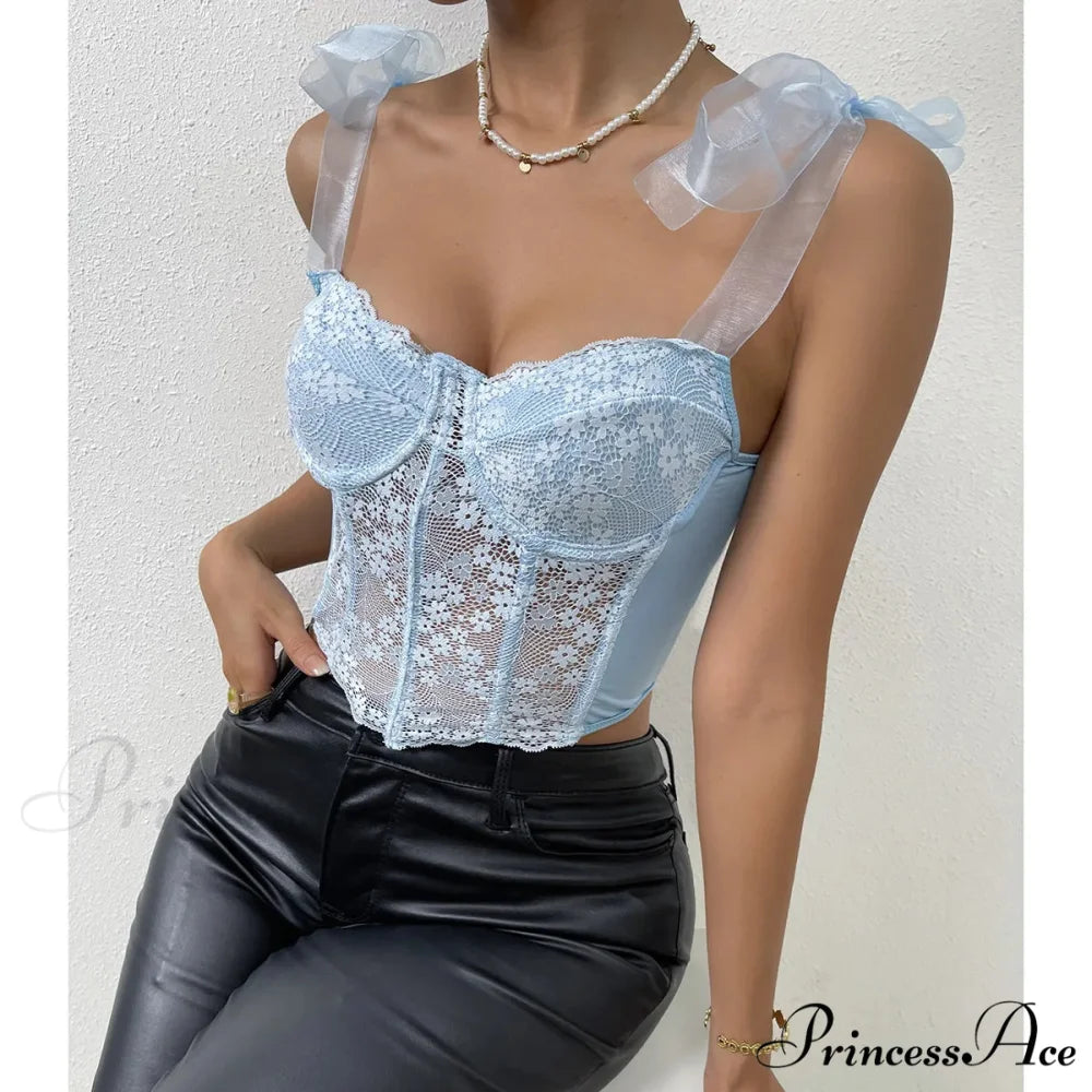 Net Bow Flower Corset Fishbone Crop Top croptop-250126
