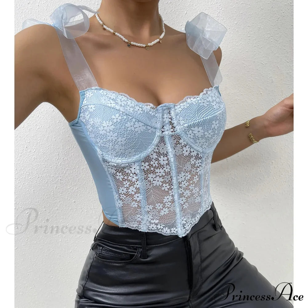 Net Bow Flower Corset Fishbone Crop Top croptop-250126