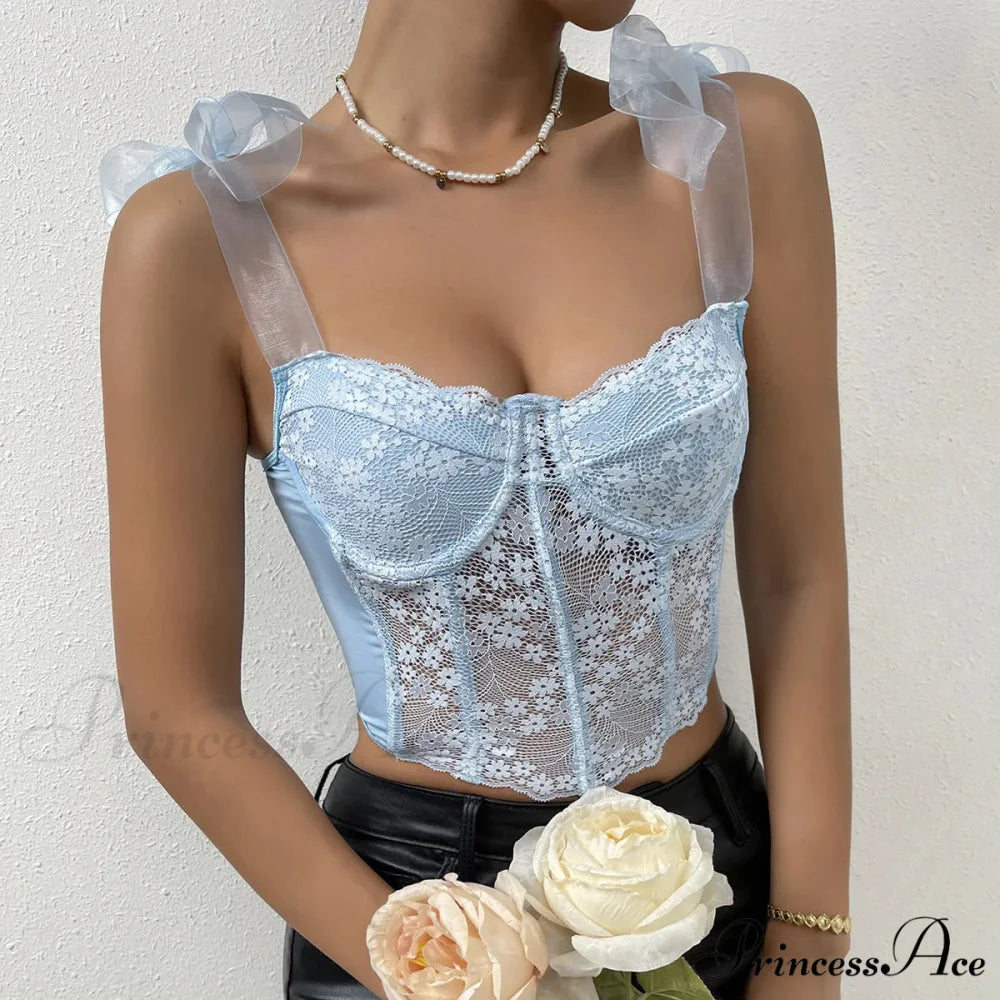 Net Bow Flower Corset Fishbone Crop Top croptop-250126